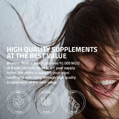 Picture of Bronson Biotin 10,000mcg, Supports Healthy Hair Skin and Nails Vegetarian150 Tablets