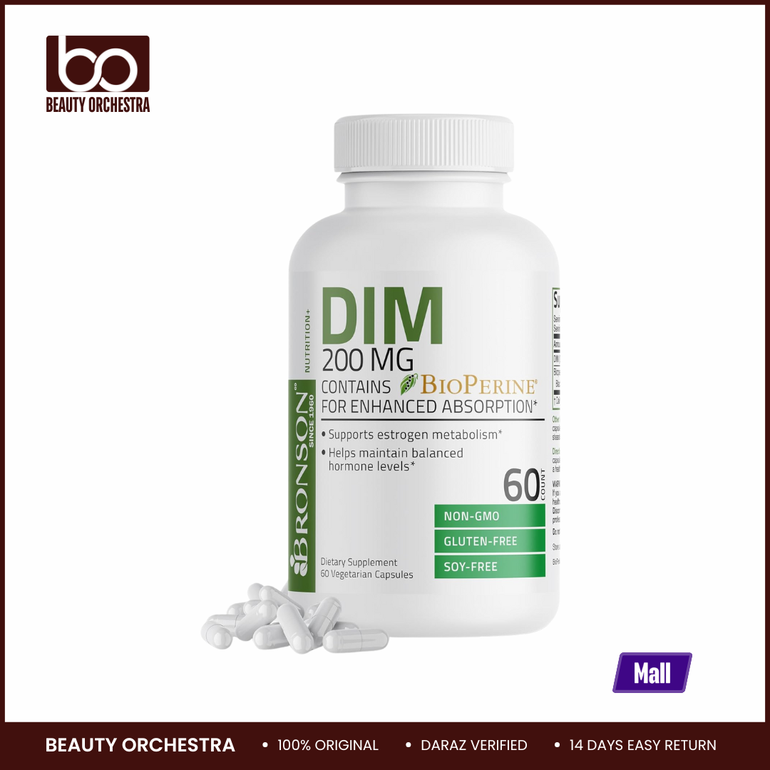 Picture of Bronson DIM 200 MG Supplement BioPerine for Enhanced Absorption, Estrogen Metabolism & 60 Vegetarian Capsules