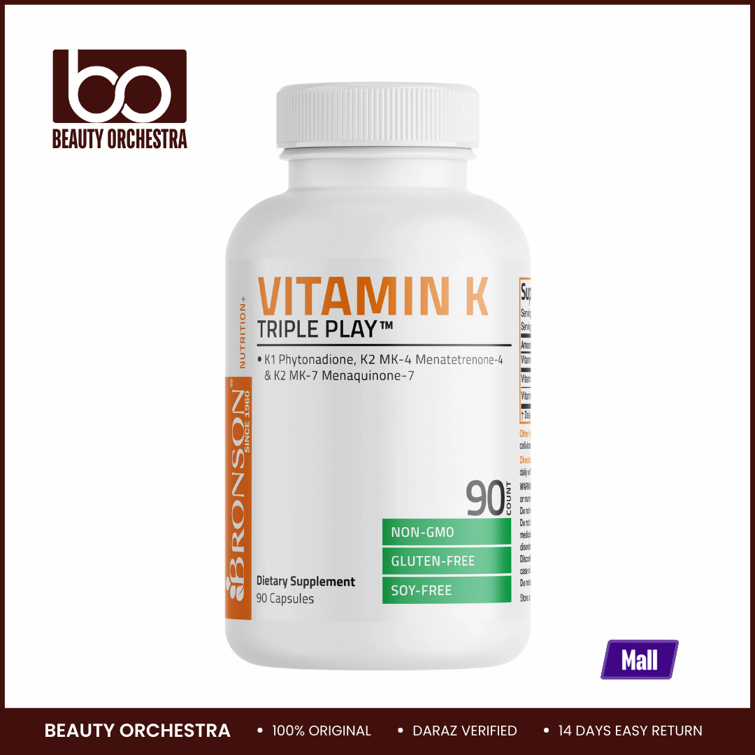 Picture of Bronson Vitamin K Triple Play (Vitamin K2 MK7 / Vitamin K2 MK4 / Vitamin K1) Full Spectrum Complex Vitamin K Supplement 90 Counts