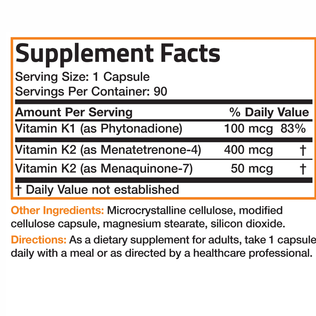 Picture of Bronson Vitamin K Triple Play (Vitamin K2 MK7 / Vitamin K2 MK4 / Vitamin K1) Full Spectrum Complex Vitamin K Supplement 90 Counts