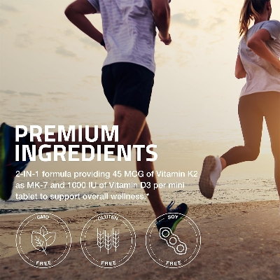 Picture of Bronson Vitamin K2 + D3 Minis (MK7) with D3 Lower Dose 45mcg & 1000 IU - 360 Tablets