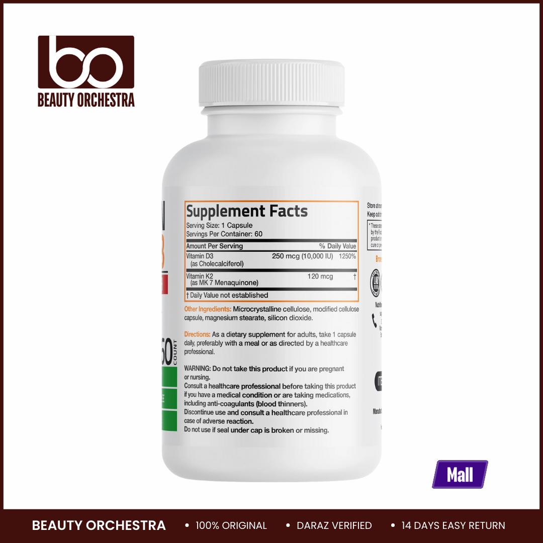 Picture of Bronson Vitamin K2 MK-7 Plus Vitamin D3 Extra Strength - 60 Capsules