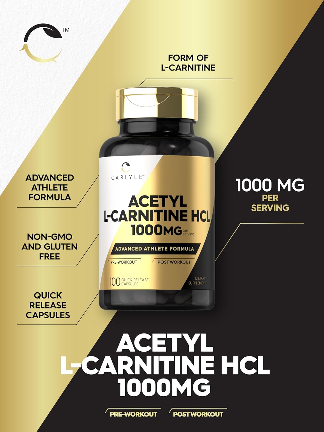 Picture of Carlyle Acetyl L-Carnitine HCL 1000mg 100 Capsules