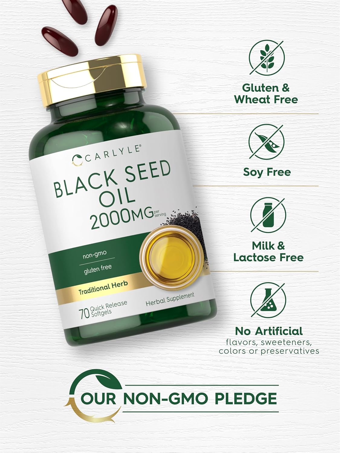 Picture of Carlyle Black Seed Oil Softgel Capsules 2000mg 70 Softgels