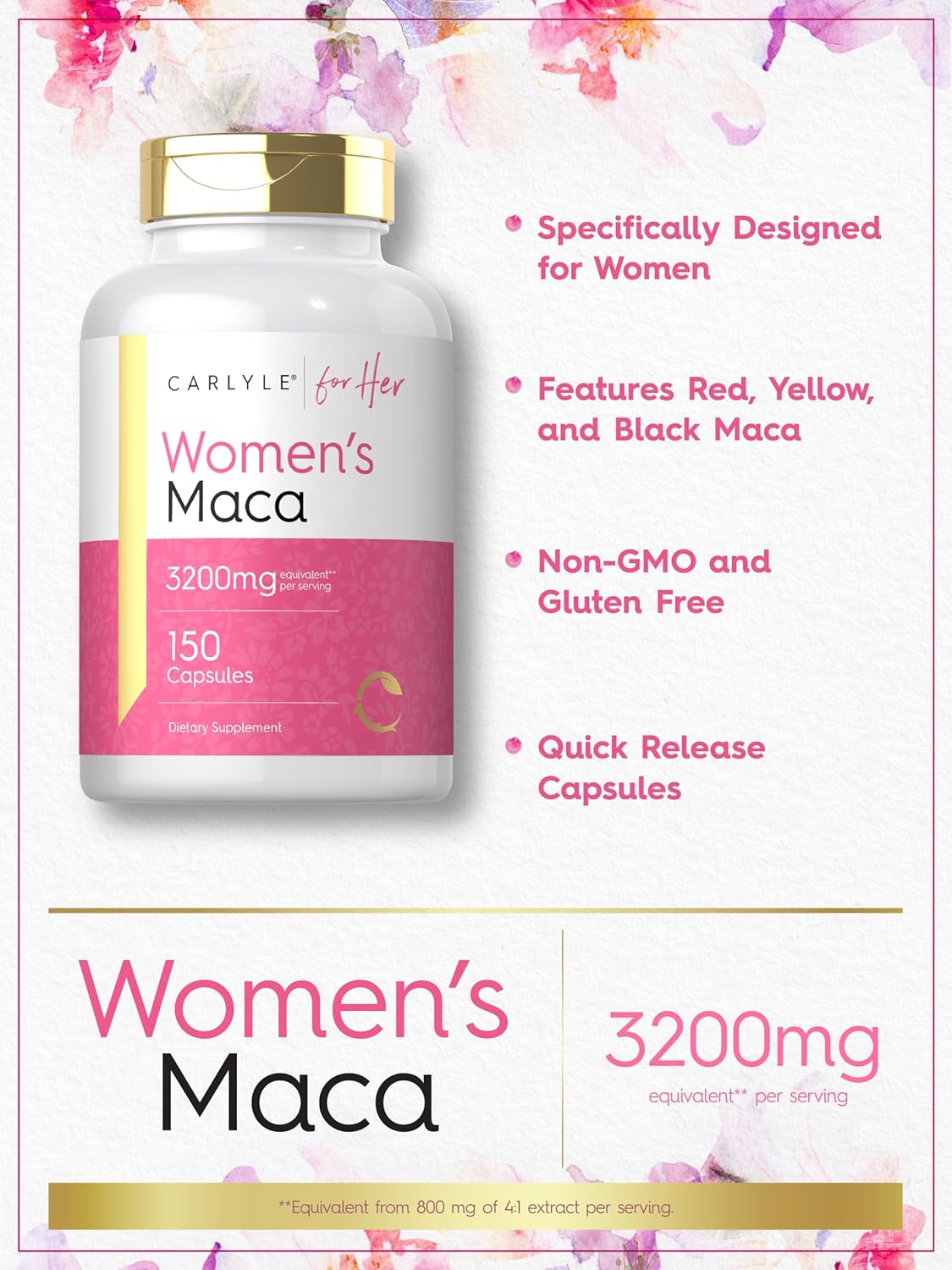 Picture of Carlyle Maca Root Capsules for Women 3200mg 150 Capsules