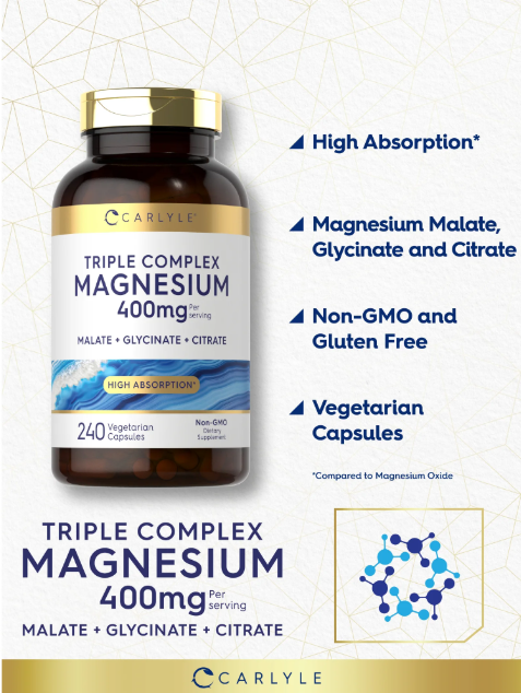 Picture of Carlyle Triple Magnesium Complex 400 mg Malate, Glycinate & Citrate 240 Capsules