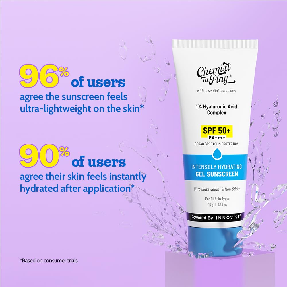 Picture of Chemist at Play Intensely Hydrating Gel Sunscreen SPF 50+ PA++++ With Hyaluronic Acid & Ceramides for Normal, Dry, Oily, Combination skin types 45gm
