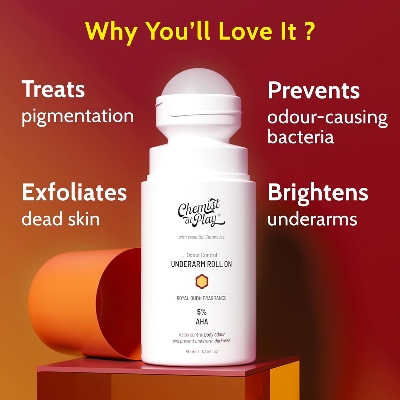 Picture of Chemist at Play UnderArm Roll-On with 5% AHA Lactic Acid & 1% Mandelic Acid Royal Oudh Fragrance -40ml