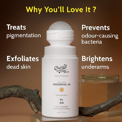 Picture of Chemist at Play UnderArm Roll-On with 5% AHA Lactic Acid & 1% Mandelic Woody Musk Fragrance 40ml