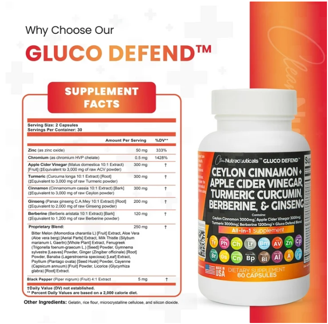 Picture of Clean Nutraceuticals Ceylon cinnamon apple cider vinegar turmeric curcumin berberine & ginseng 60 capsules