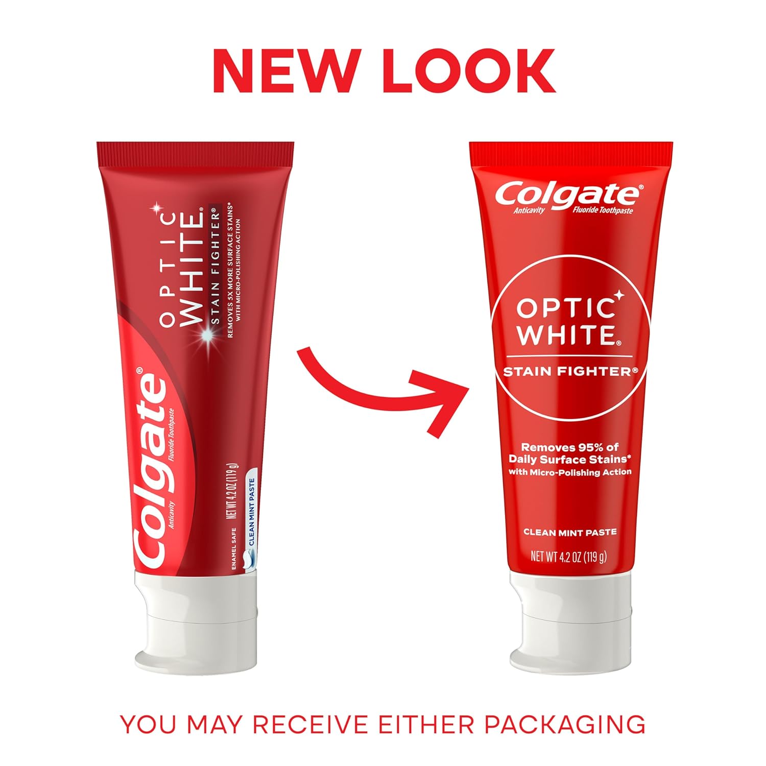 Picture of Colgate Optic White Stain Fighter Whitening Toothpaste (USA) | Clean Mint Flavor Safely Removes Surface Stains, Enamel-Safe for Daily Use Teeth Whitening Toothpaste - 119g (USA)