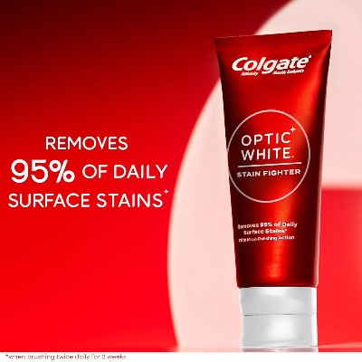 Picture of Colgate Optic White Stain Fighter Whitening Toothpaste (USA) | Clean Mint Flavor Safely Removes Surface Stains, Enamel-Safe for Daily Use Teeth Whitening Toothpaste - 119g (USA)