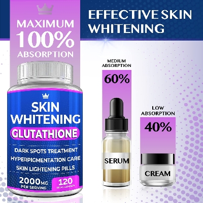 Picture of Crown Cosmetics Glutathione Skin Whitening Pills - 120 Capsules 2000mg Glutathione - Effective Skin Lightening Supplement - Dark Spots Melasma & Acne Scar Remover, Hyperpigmentation Treatment - Anti-Aging Antioxidant