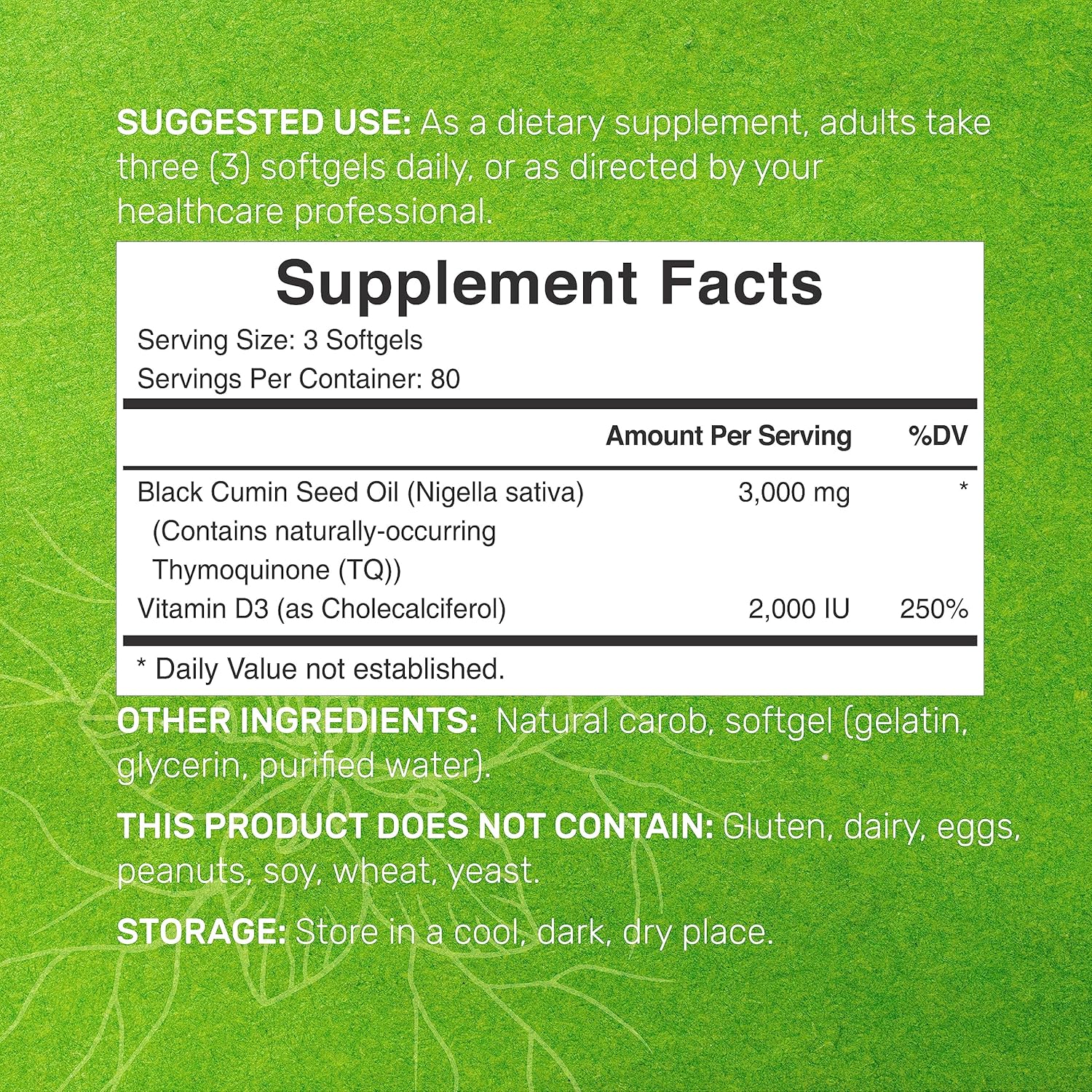 Picture of DEAL SUPPLEMENT Black Seed Oil 3000mg with Vitamin D3 2000IU, 240 Softgels | Cold-Pressed Nigella Sativa, Naturally Occurring Thymoquinone (TQ) | Immune, Heart, Joint & Bone Health Support