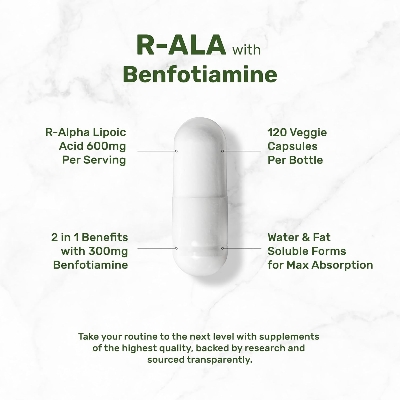 Picture of DEAL SUPPLEMENT R Alpha Lipoic Acid 600mg with Benfotiamine 300mg Per Serving 120 Veggie Capsules
