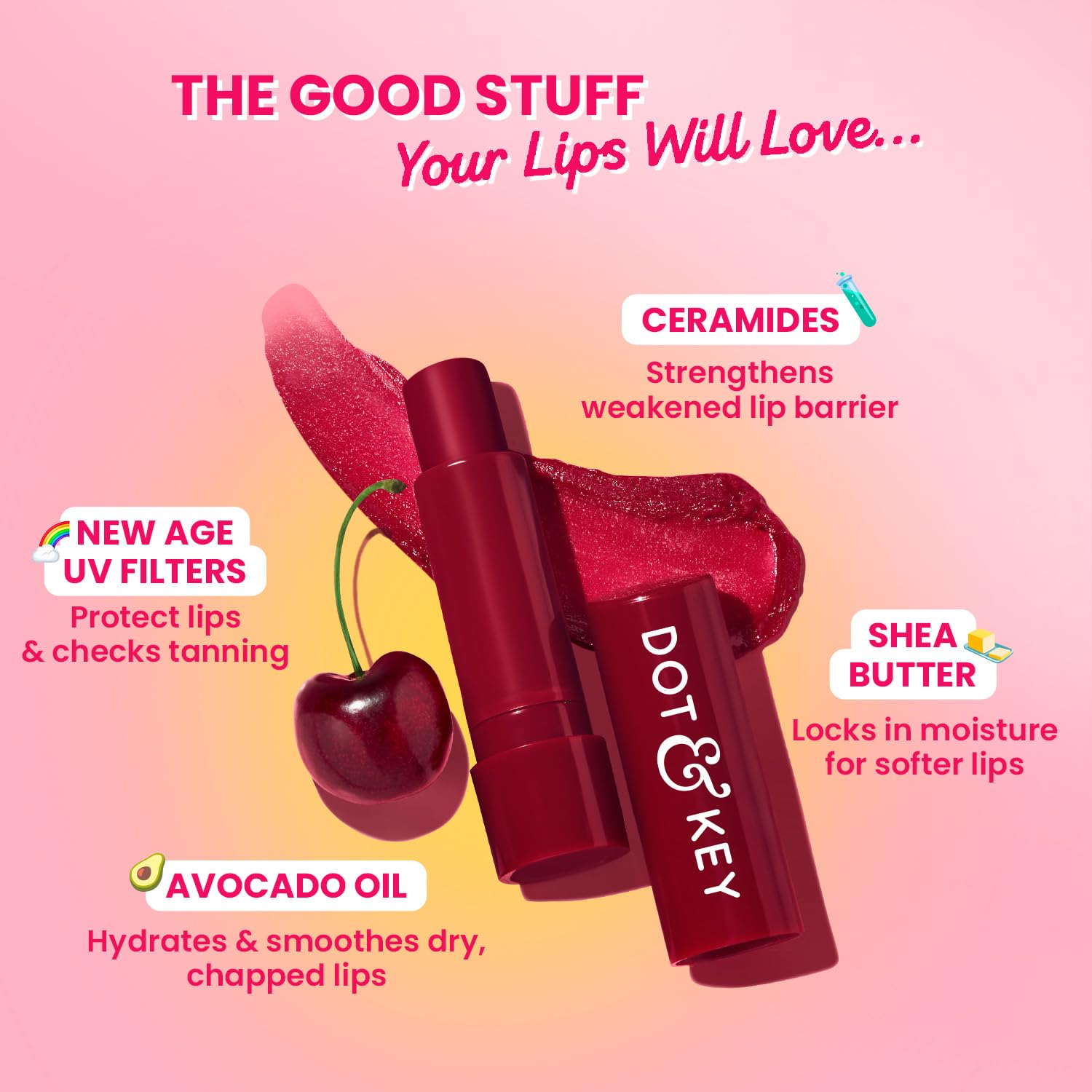 Picture of Dot & Key Barrier Repair Hydrating Lip Balm SPF 50 Cherry Crimson Repairs Damaged Lip Barrier High Tinted 4.5 gm