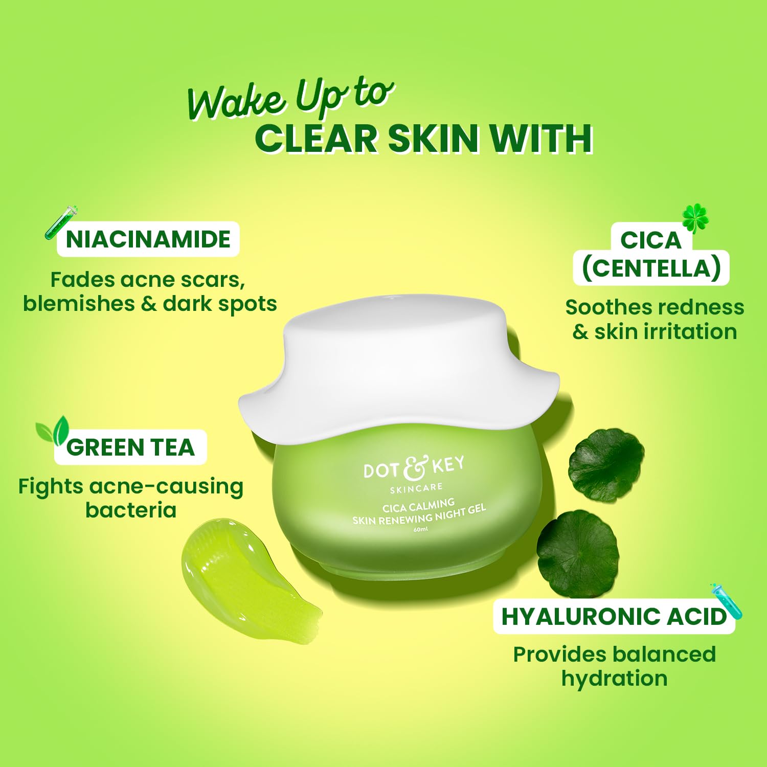 Picture of Dot & Key CICA Calming Skin Renewing Night Gel For Oily, Acne Prone And Sensitive Skin Night Cream with Niacinamide Green Tea & Hyaluronic 25ml