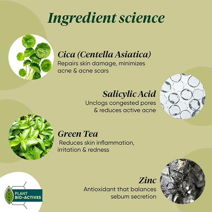 Picture of Dot & Key CICA Face Wash for Acne Prone Skin, 2% Salicylic Acid Face Wash with Green Tea | For Oily & Sensitive Skin | Sulphate Free Face Wash for Men & Women | Oil Control Face Wash with Zinc | 100ml