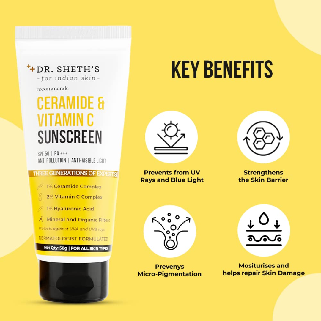 Picture of Dr. Sheth's Ceramide & Vitamin C Sunscreen SPF 50+ PA+++ - 50g
