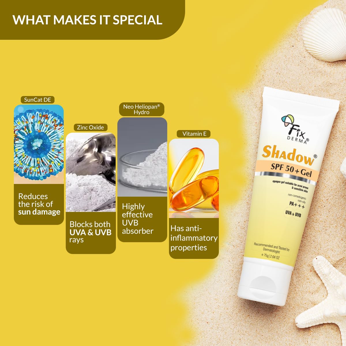 Picture of Fixderma Shadow SPF 50+ Gel Titanium Dioxide & Zinc Oxide Sunscreen - 75g