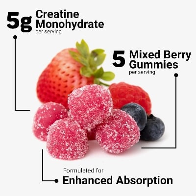 Picture of Force Factor Creatine Monohydrate Gummies, 5g Dose for Men & Women to Support Muscle, Strength, Recovery, Cognitive Health & Memory, Mixed Berry, 150 Gummies