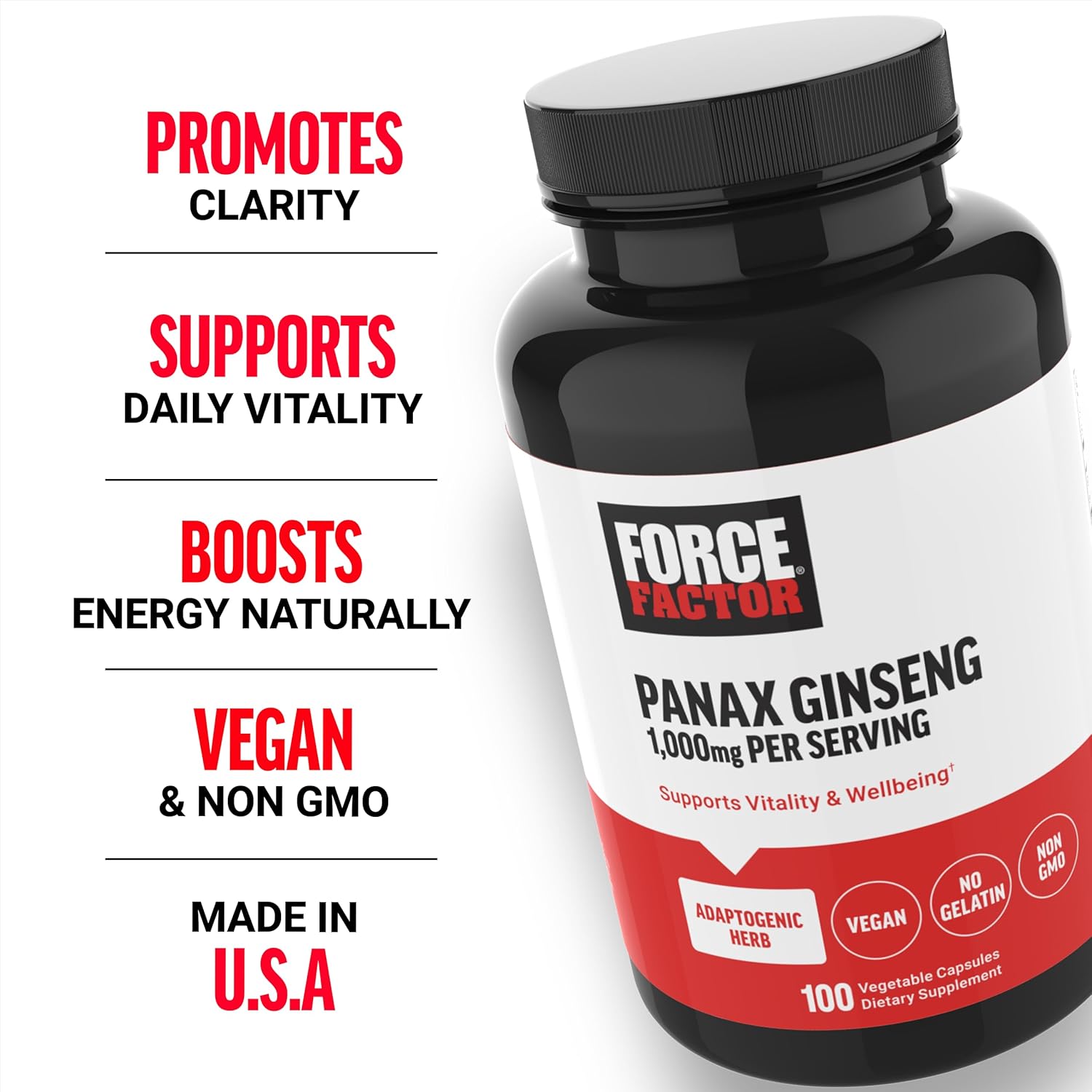 Picture of FORCE FACTOR Panax Ginseng 1000 mg 100 Capsules