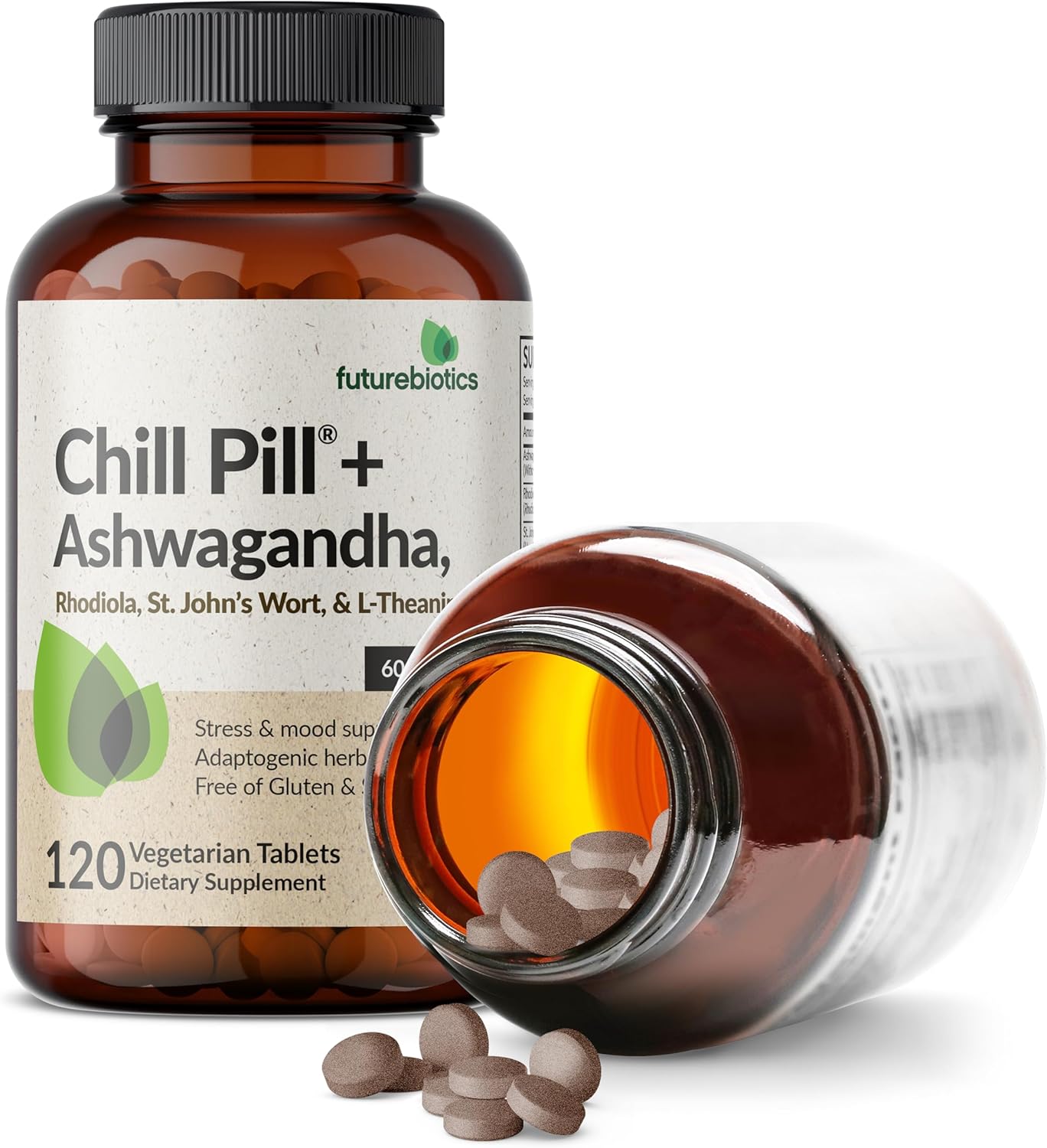 Picture of Futurebiotics Chill Pill + Ash-wa-gandha Rhodiola St. John’s Wort & L-Theanine 120 Vegetarian Tablets