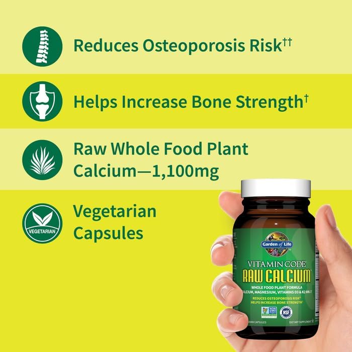 Picture of Garden of Life Raw Calcium Supplement for Women and Men - Vitamin Code Made from Whole Foods with Magnesium K2 Vitamin D3 and Vitamin C Plus Probiotics for Digestion 60 Capsules