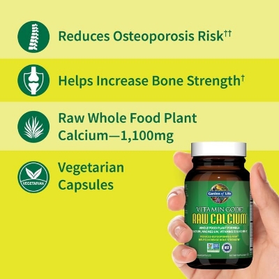 Picture of Garden of Life Raw Calcium Supplement for Women and Men - Vitamin Code Made from Whole Foods with Magnesium K2 Vitamin D3 and Vitamin C Plus Probiotics for Digestion 60 Capsules