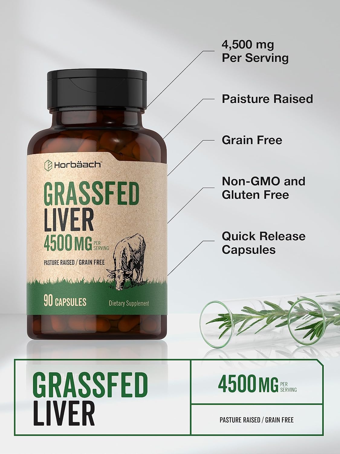 Picture of Horbaach Grass Fed Beef Liver 4500mg  90 Capsules