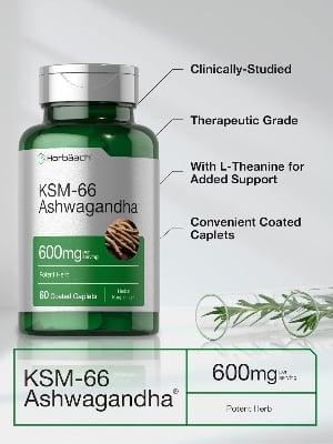 Picture of Horbaach KSM-66 Ash-wagandha 600mg with L-Theanine 60 Coated Caplets