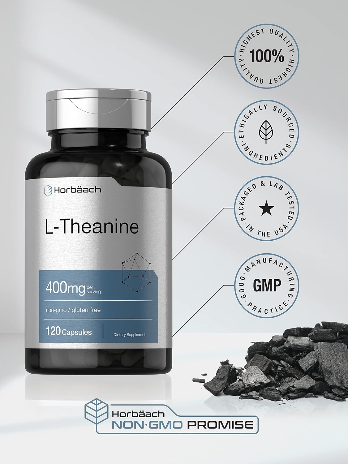 Picture of Horbaach L-Theanine Supplement 400mg 120 Powder Capsules