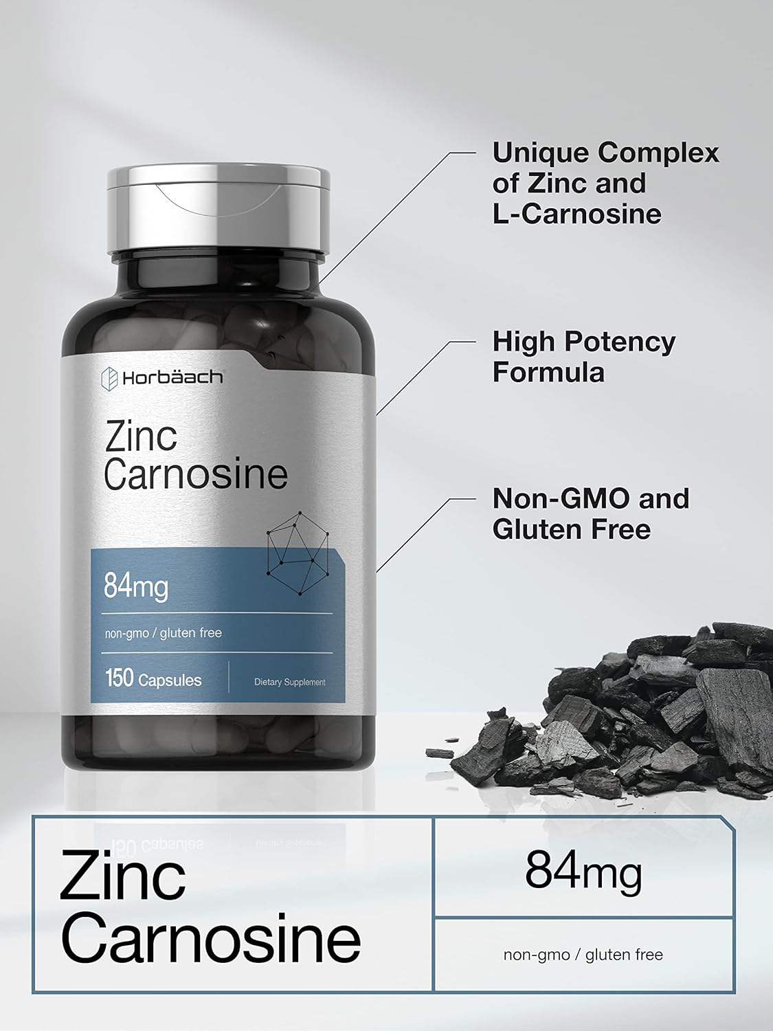 Picture of Horbaach Zinc Carnosine Supplement 84mg per Capsule 150 Capsules