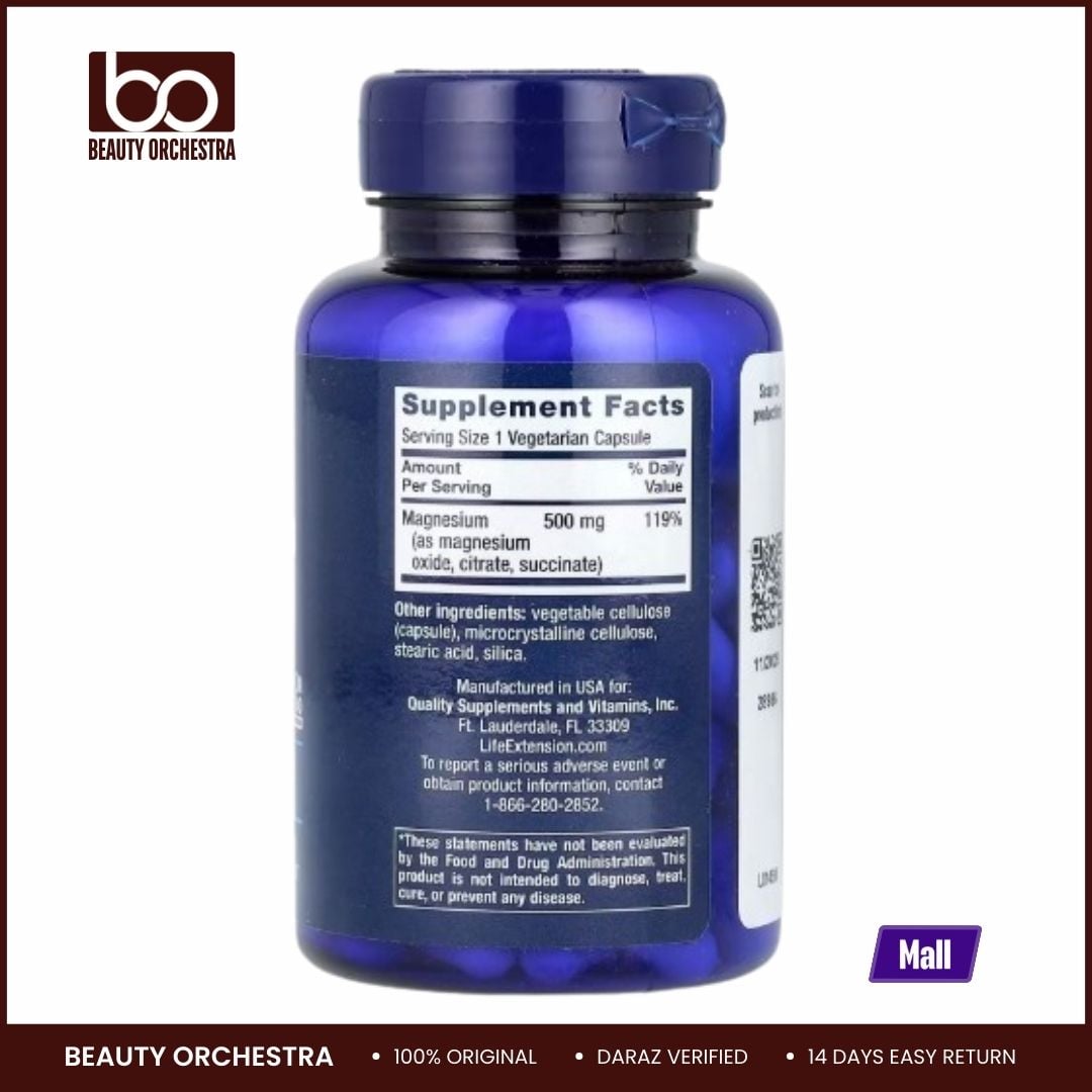 Picture of Life Extension, Magnesium Caps, 500 mg, 100 Vegetarian Capsules