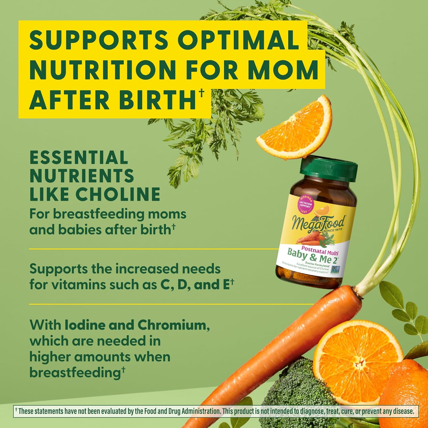 Picture of MegaFood Baby & Me 2 Postnatal Vitamins for Women Breastfeeding with Folate Choline, Iodine, Vitamin D, Moringa Leaf and More - 60 Tabs (30 Servings)