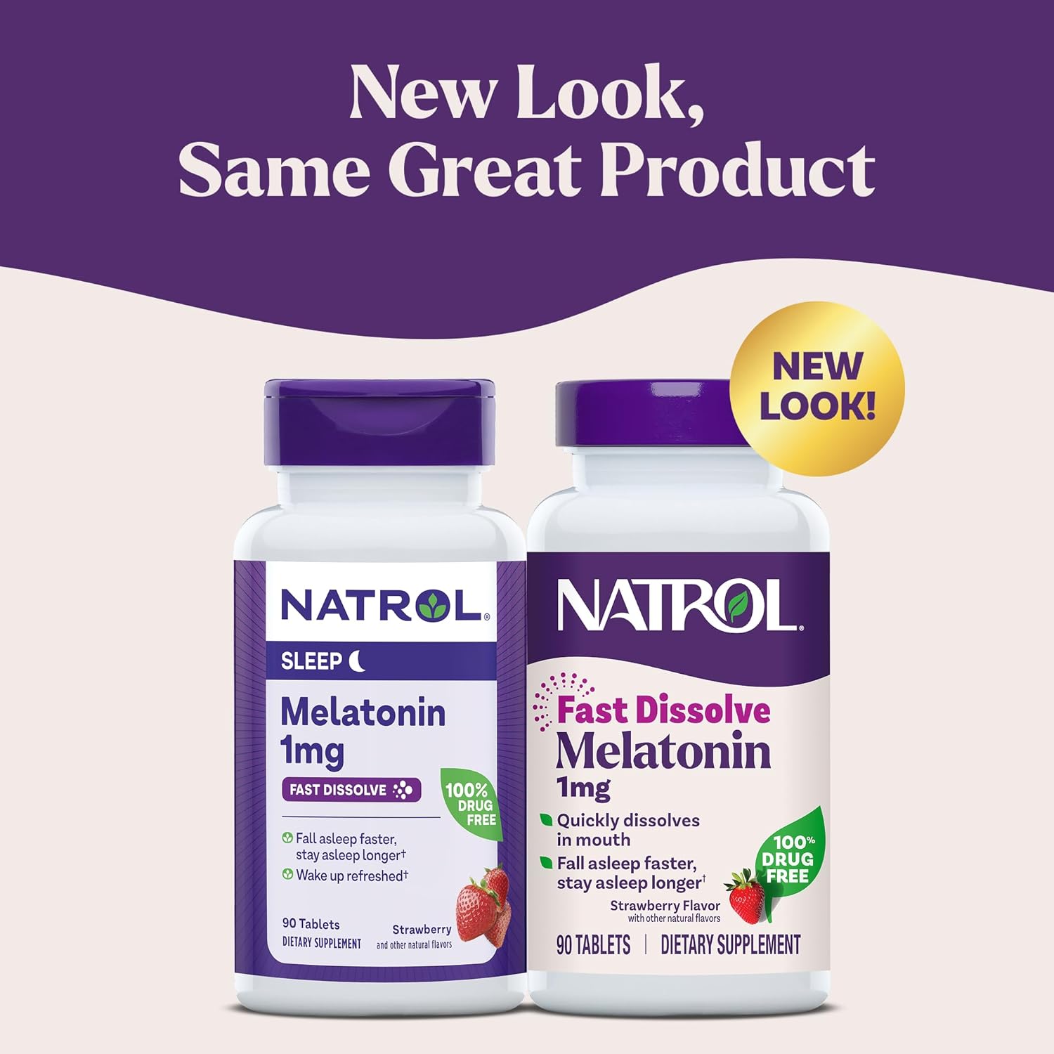 Picture of Natrol Fast Dissolve Melatonin 1 mg, Melatonin Supplements for Restful Sleep, Sleep Support for Adults, 90 Strawberry-Flavored Tablets