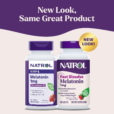 Picture of Natrol Fast Dissolve Melatonin 1 mg, Melatonin Supplements for Restful Sleep, Sleep Support for Adults, 90 Strawberry-Flavored Tablets