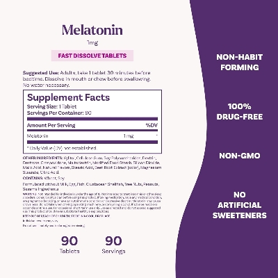 Picture of Natrol Fast Dissolve Melatonin 1 mg, Melatonin Supplements for Restful Sleep, Sleep Support for Adults, 90 Strawberry-Flavored Tablets