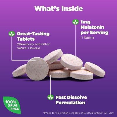 Picture of Natrol Melatonin 1mg, Melatonin Supplements for Restful Sleep, Sleep Support for Adults, 90 Strawberry-Flavored Tablets, Up to a 90 Day Supply - (Exp - May 31- 2025)