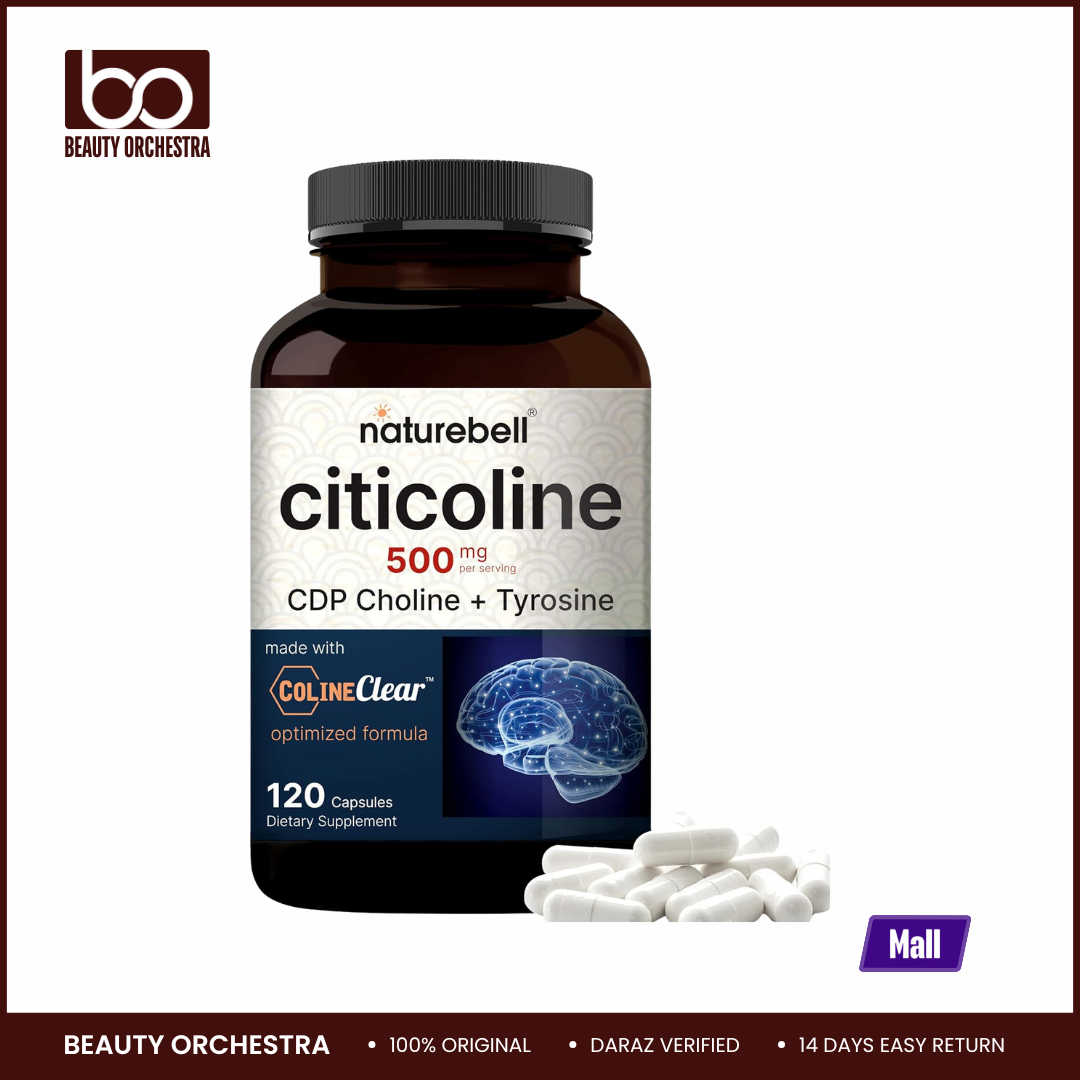Picture of NatureBell Citicoline Capsule Made with Colineclear 500mg Citicoline Plus 50mg Tyrosine Per Serving 120 Capsules