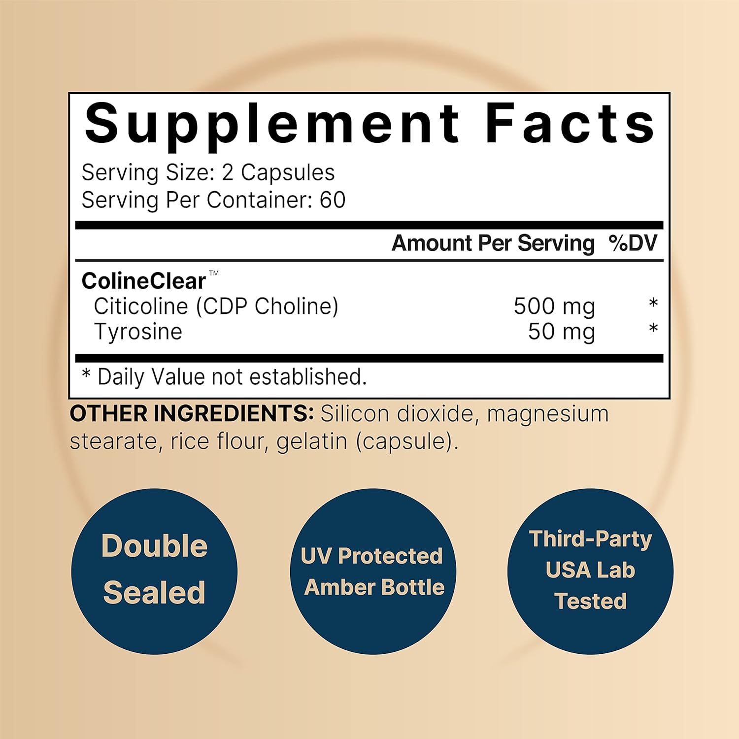 Picture of NatureBell Citicoline Capsule Made with Colineclear 500mg Citicoline Plus 50mg Tyrosine Per Serving 120 Capsules