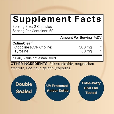 Picture of NatureBell Citicoline Capsule Made with Colineclear 500mg Citicoline Plus 50mg Tyrosine Per Serving 120 Capsules