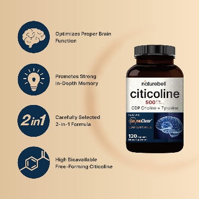 Picture of NatureBell Citicoline Capsule Made with Colineclear 500mg Citicoline Plus 50mg Tyrosine Per Serving 120 Capsules