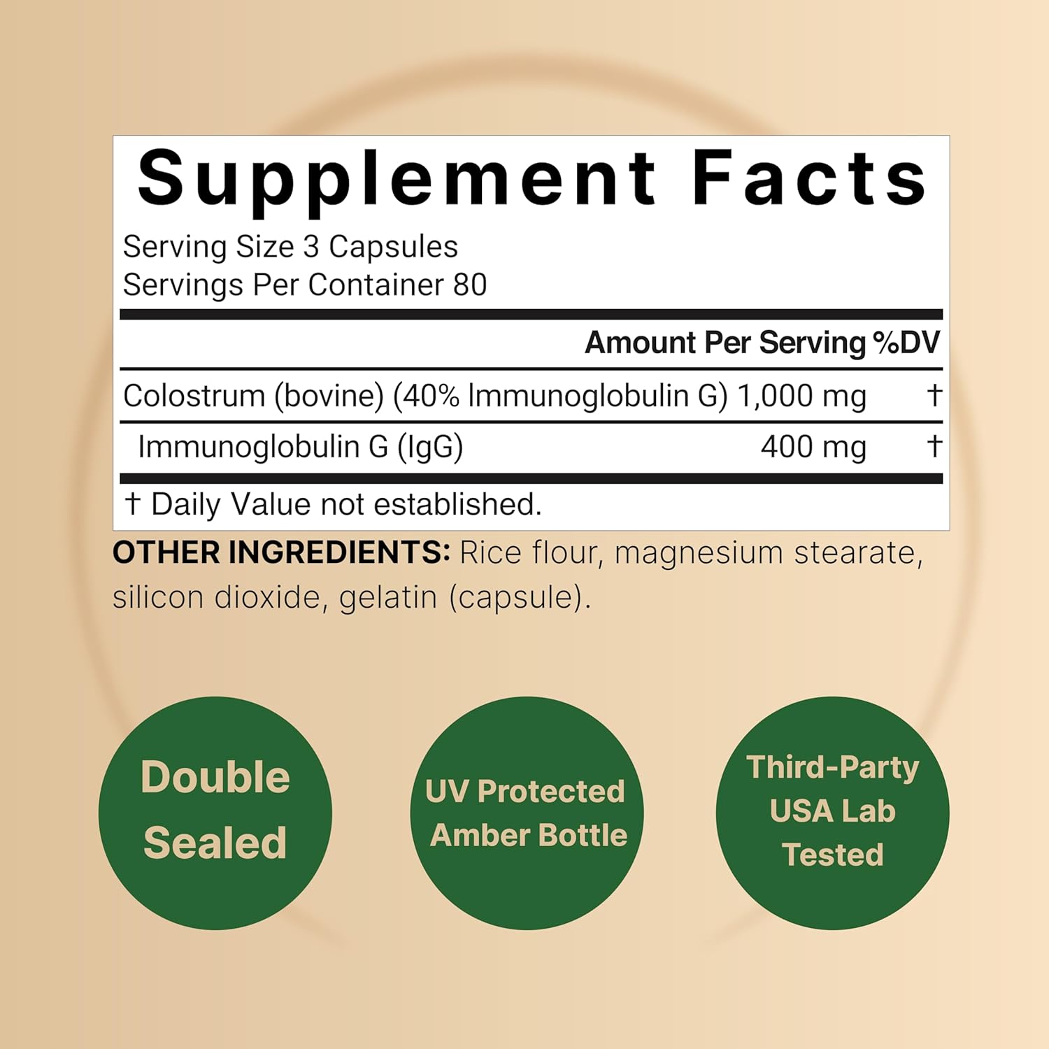 Picture of Naturebell Colostrum Supplement 1,000mg Per Serving 240 Capsules | Grass Fed Bovine Colostrum from Mother's First Milk – 40% IgG
