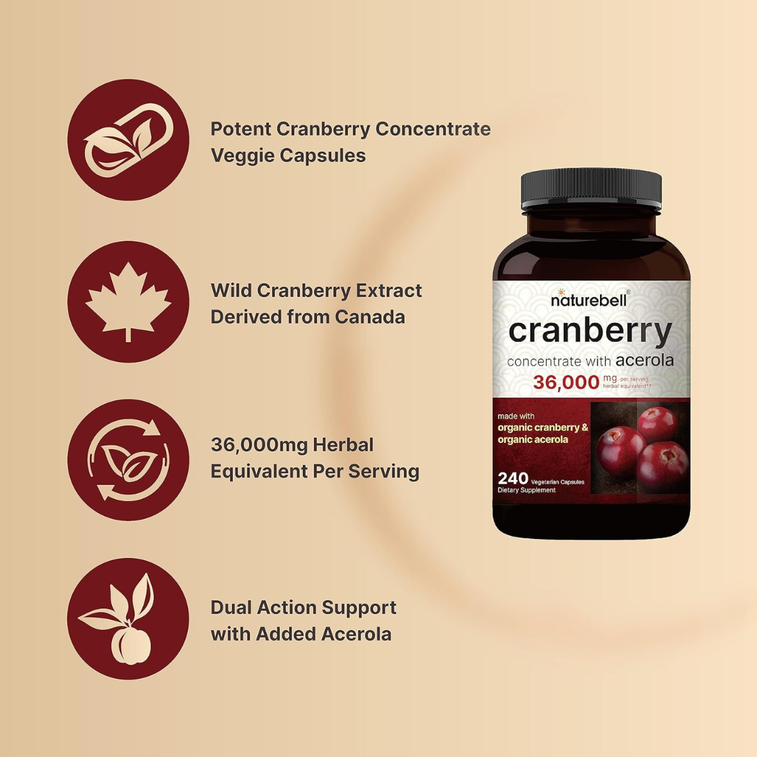 Picture of NatureBell Cranberry Pills 36,000mg With Acerola - 240 Veggie Capsules