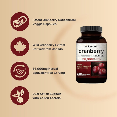 Picture of NatureBell Cranberry Pills 36,000mg With Acerola - 240 Veggie Capsules