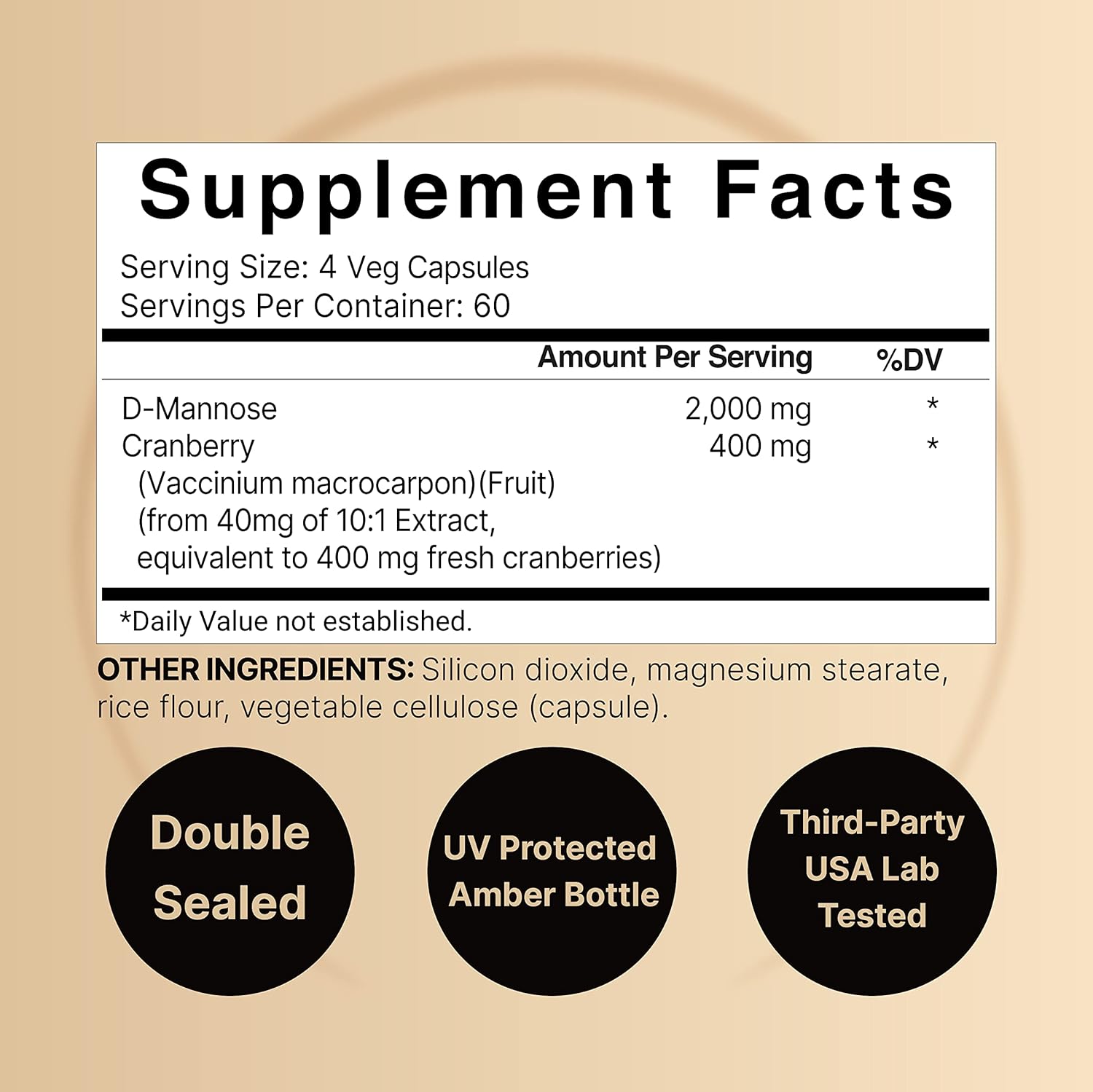 Picture of NatureBell D-Mannose 500mg Capsules (2000mg Per Serving) | 240 Veggie Capsules + Cranberry Extract 400mg, Fast Acting Urinary Tract Health Pills, Utra UTI Support for Women & Men