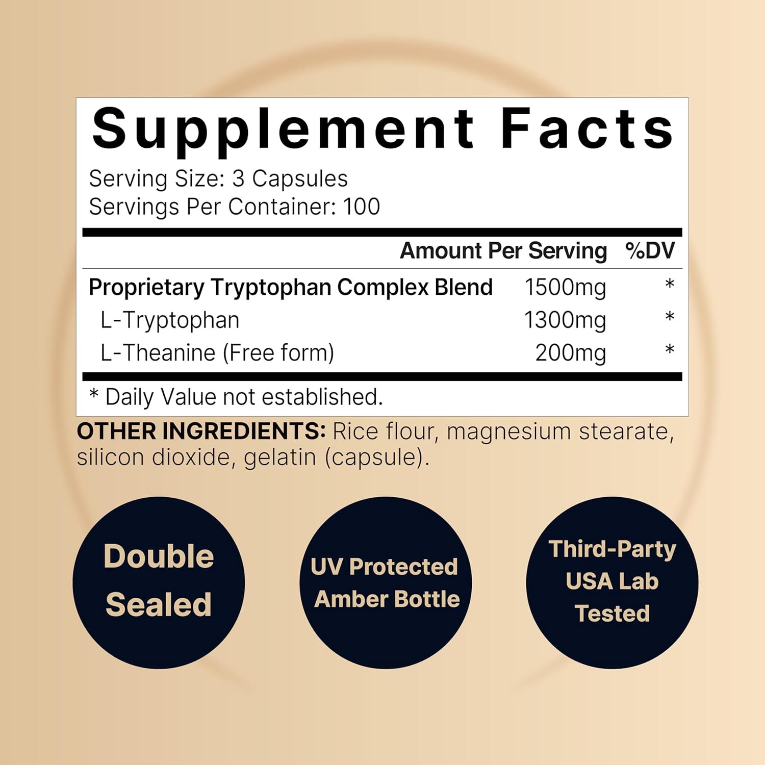 Picture of NatureBell L Tryptophan 1300mg with L Theanine 200mg 300 Capsules