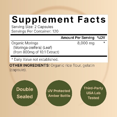 Picture of NatureBell Moringa Capsules 8000mg Per Serving, 240 Capsules | 4 Month Supply, Made with Moringa Powder Organic | Green Superfood, Skin Health & Immune Support | Non-GMO, Gluten Free