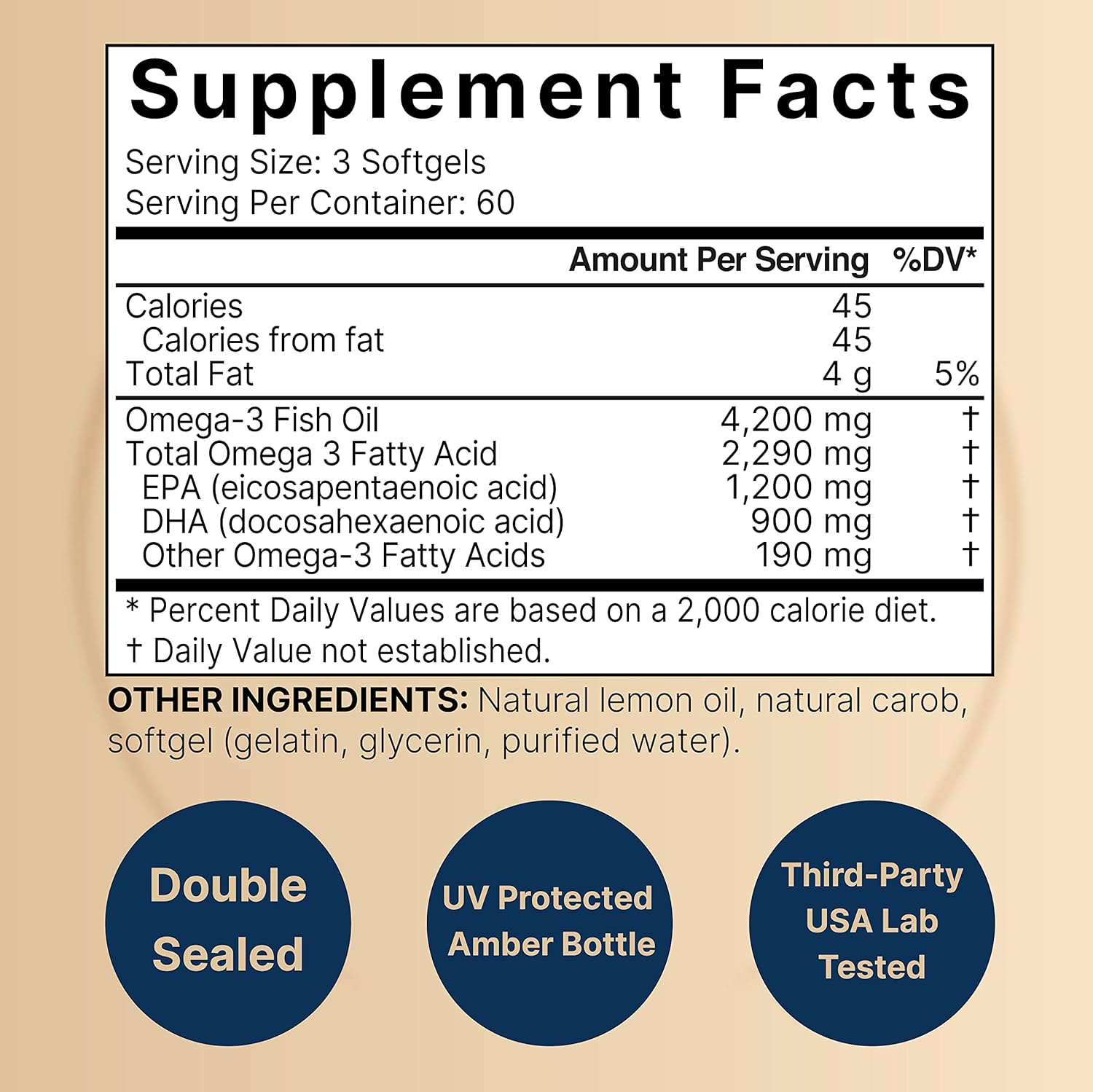 Picture of NatureBell Omega 3 Fish Oil 4,200mg Highly Purified EPA 1,200mg & DHA 900mg Lemon Flavored 180 Softgels